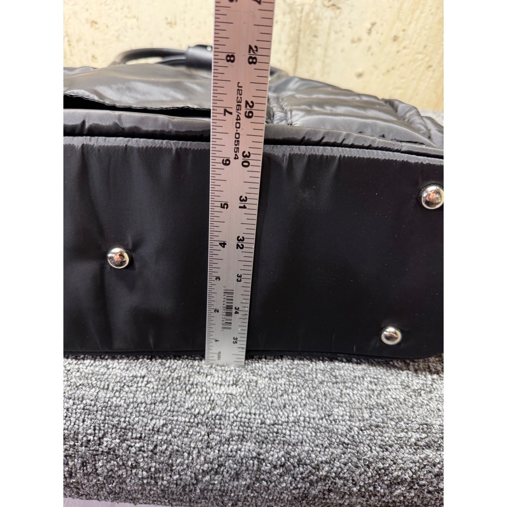 Black Quilted Puffer Tote Bag Weekender Crossbody with Trolley Sleeve Travel Bag - Picture 9 of 10
